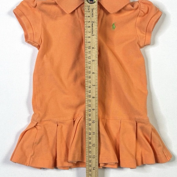 Ralph Lauren Polo 2 Dresses Baby Girls 12M Green Orange Short Sleeve Ruffle Pony - Picture 8 of 8